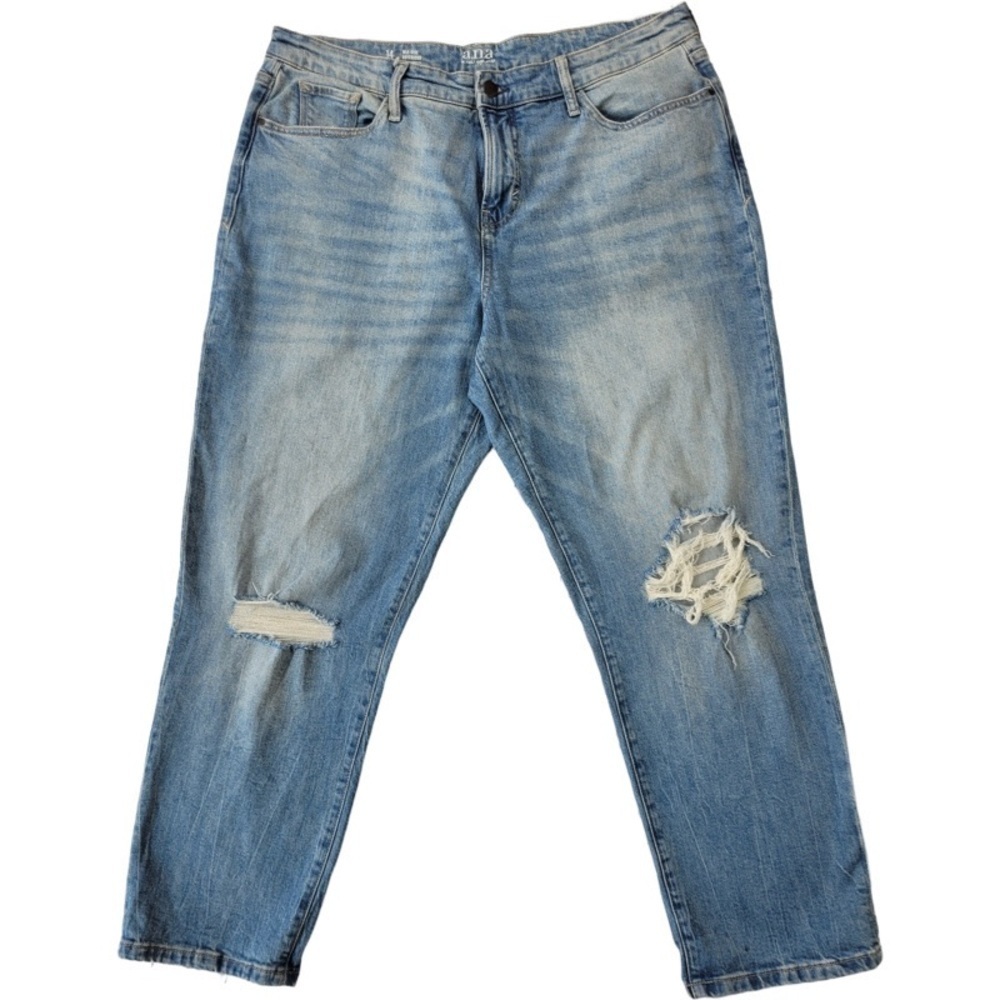 ✅ ANA A New Approach Woman’s Mid Rise Boyfriend Jeans light blue distressed 14